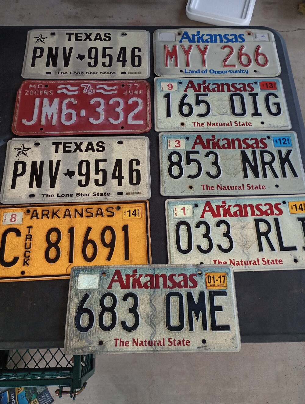 Vintage Arkansas, Texas & Missouri License Plate Wall Art - White and Red